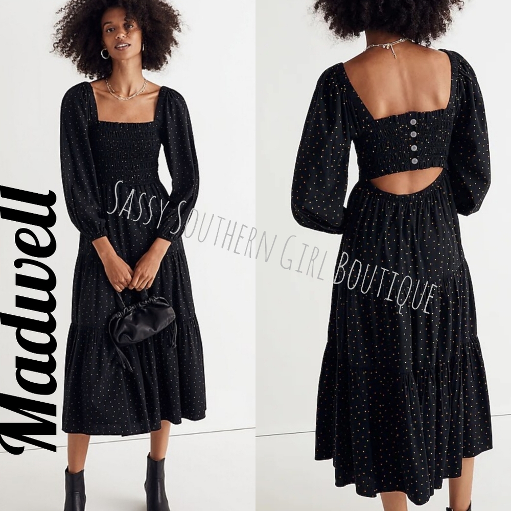🆕⭐ Madwell Black Polka Dot Midi Dress